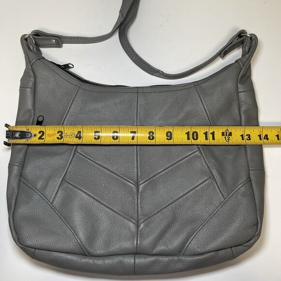 Gray Leather Shoulder Crossbody Bag Made in Mexico 14"x10" - Picture 5 of 10